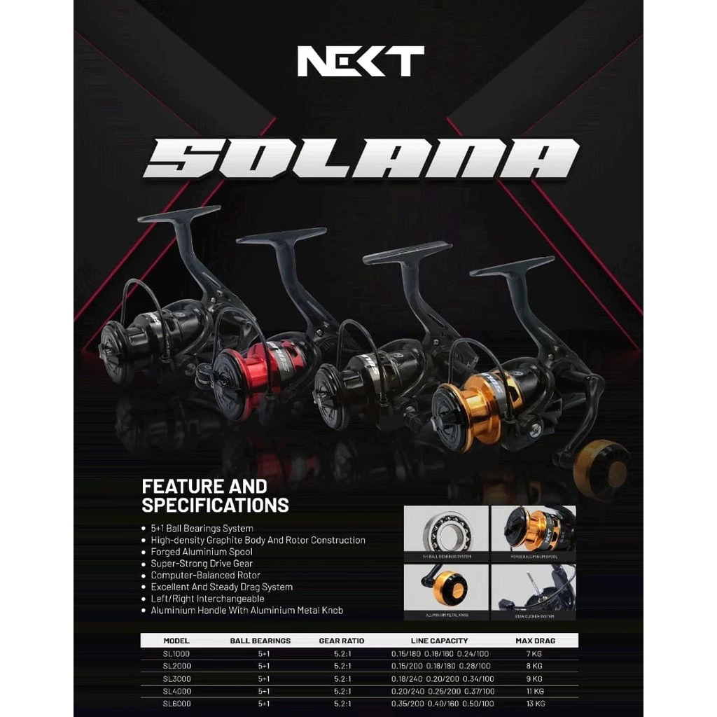 REEL SPINNING NEXT SOLANA 1000-6000 METAL KNOB