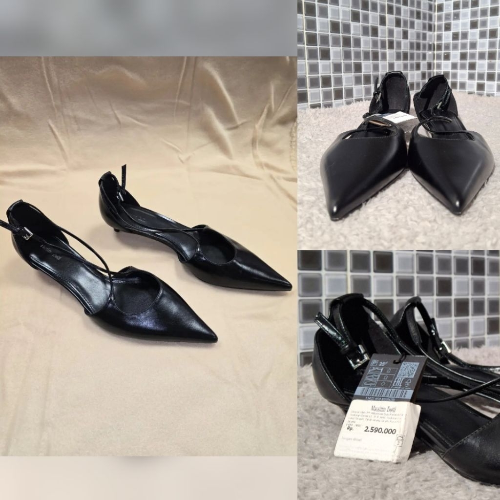 MASSIMO DUTTI SEPATU SANDAL HITAM LEATHER BARU ASLI ORIGINAL