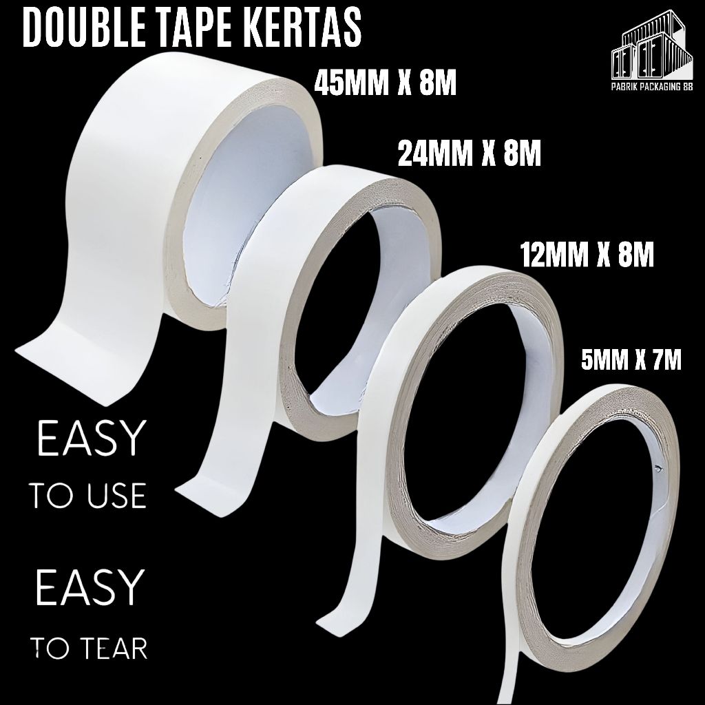 8 M - Double Tape Kertas 12mm - 45mm | Dobel Sided Tape