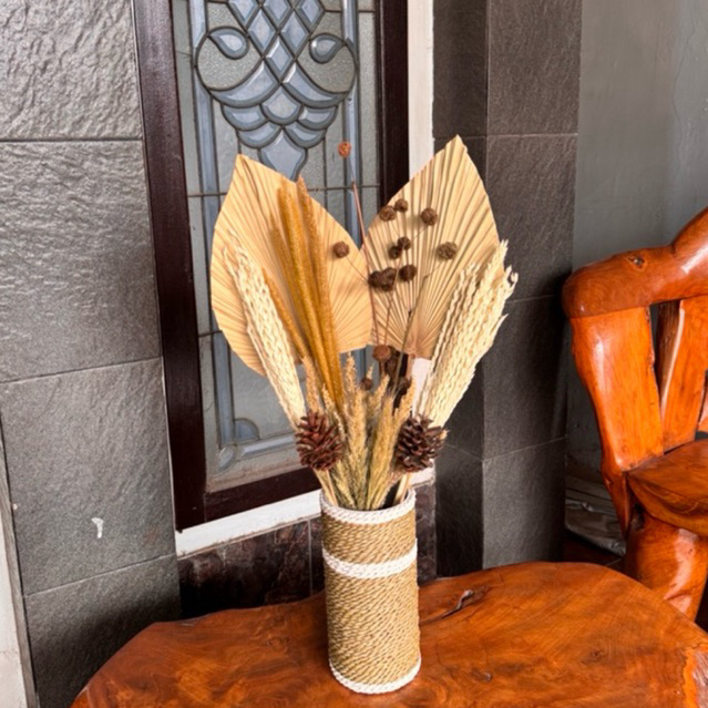 PAKET HEMAT DAUN PALEM DEKORASI RUSTIC AESTHETIC Vas 20 cm/ paket bunga kering daun palem kering jaw
