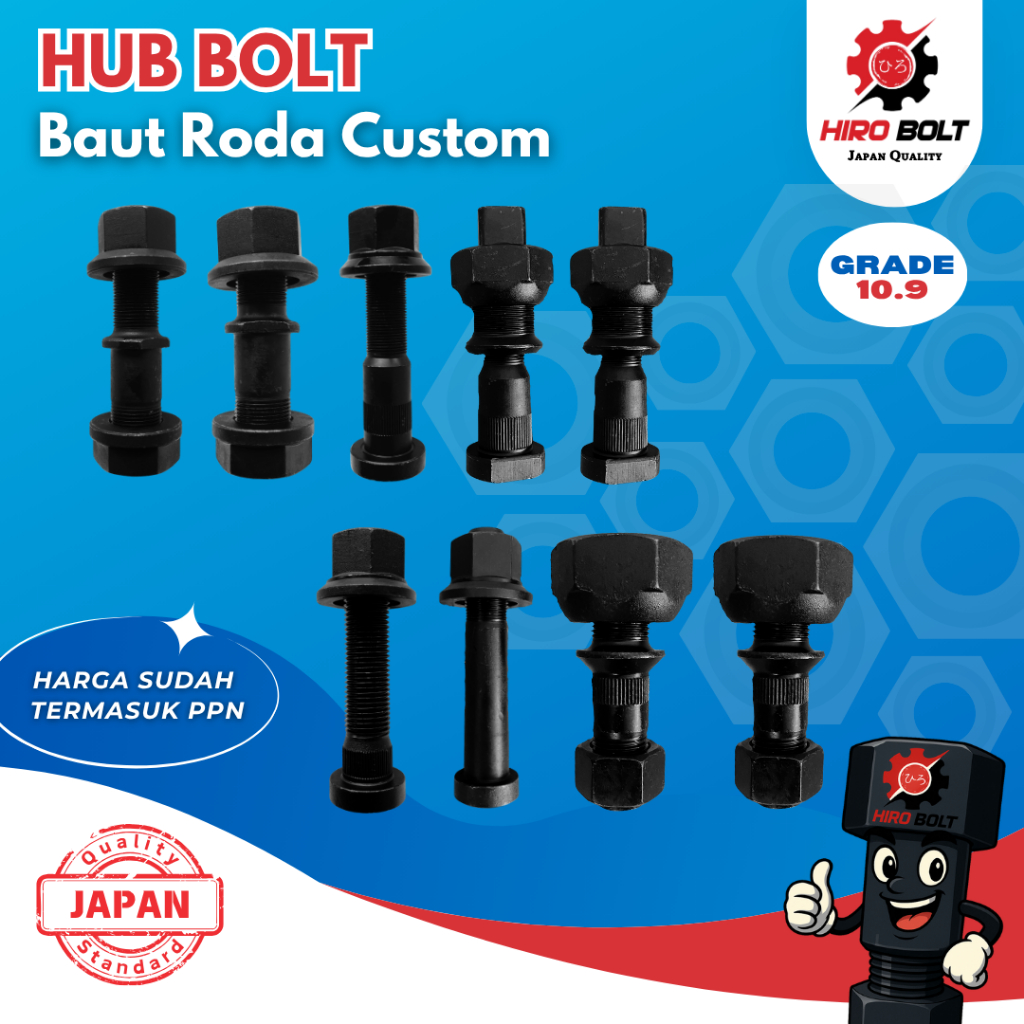 Hiro Bolt - Baut Roda Depan Belakang - Truk / Trailer / Bis  -  Grade 10.9 - Scania / Mercy / Hino /