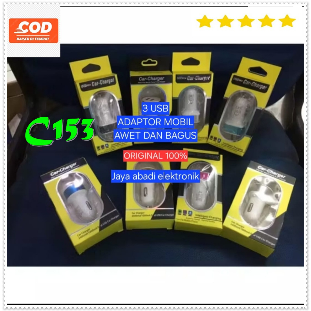 C153 ORI 100% KEPALA CAS BATOK CASAN  CAR CHARGER MOBIL 3 USB PORT USB CAR CHARGE SAVER ALAT AKI USB
