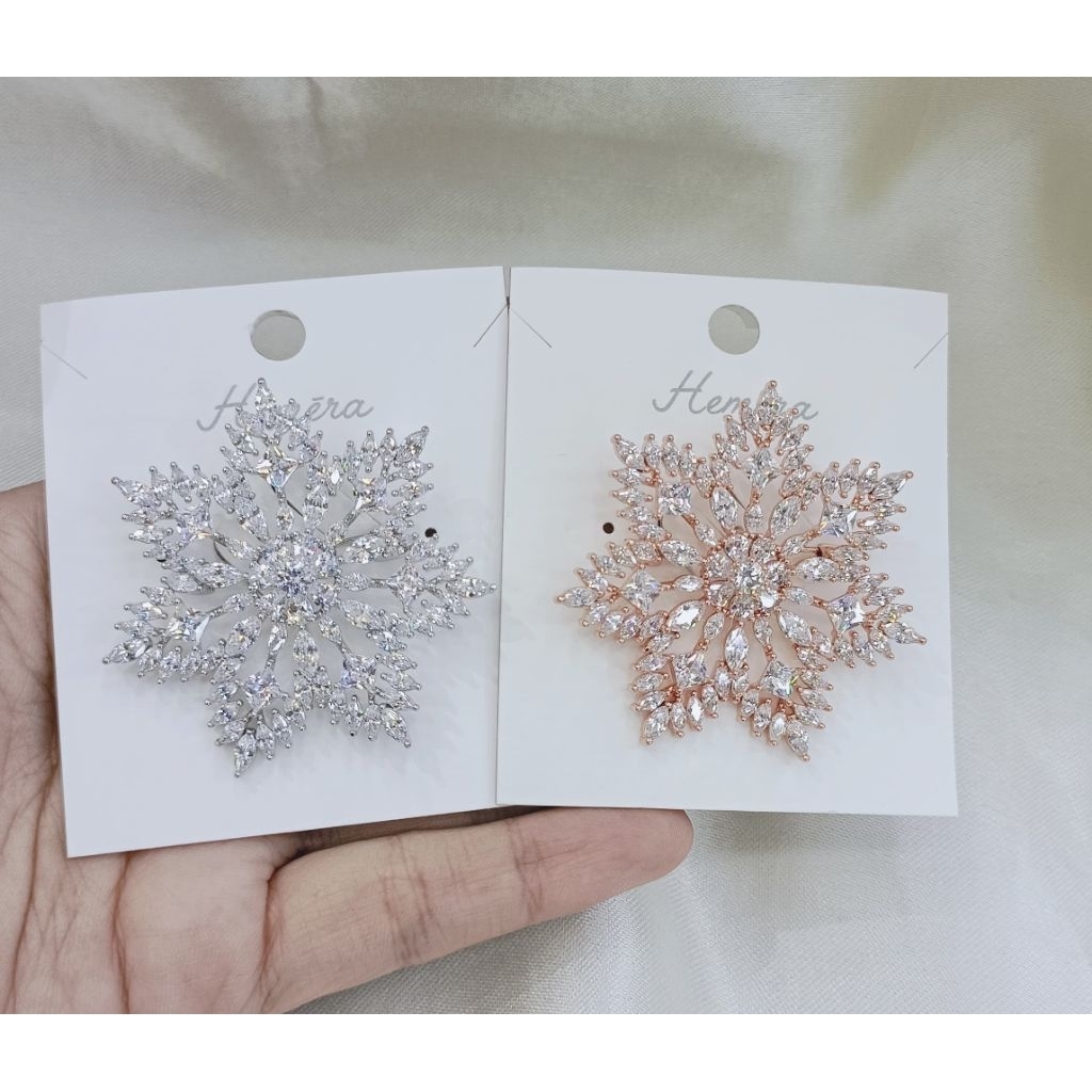 Bros bunga salju cubic zircon diamond Bros penitit hijab mewah elegant kristal salju luxury premium 