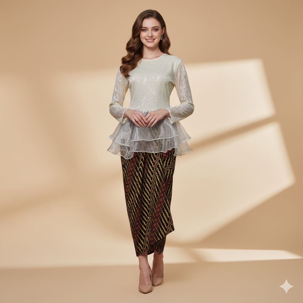 Kebaya 1 Stel Cream Wina 831 - Neng Lina Kebaya