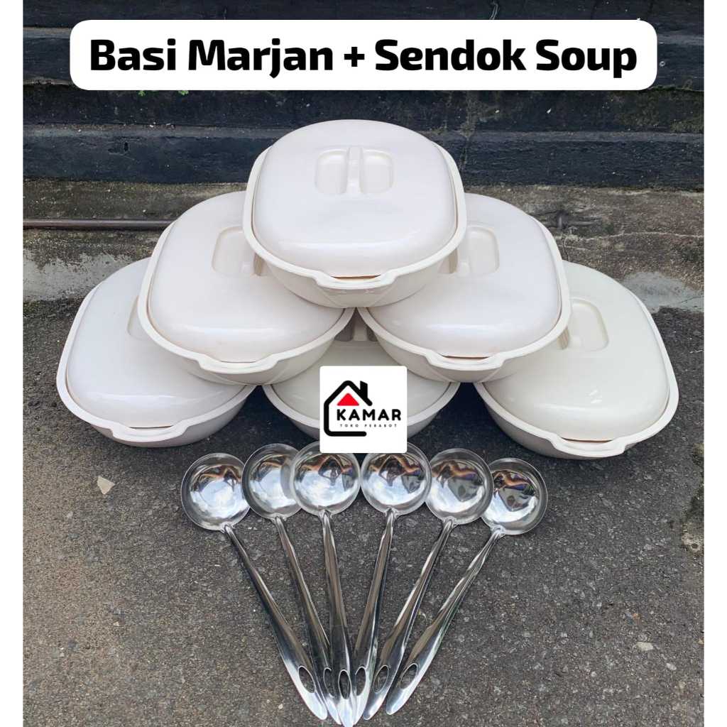 Basi Oval Marjan CLIO + Sendok Soup Stainless Set isi 4 pcs &  6 Pcs Prasmanan Plastik