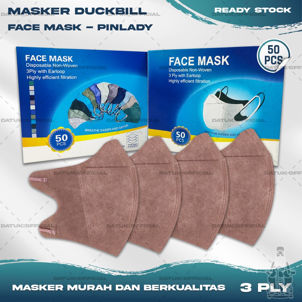 Masker Duckbil FACEMASK 3Ply isi 50Pcs Warna Pink Lady Duckbill 3 Ply Earloop Surgical Mask