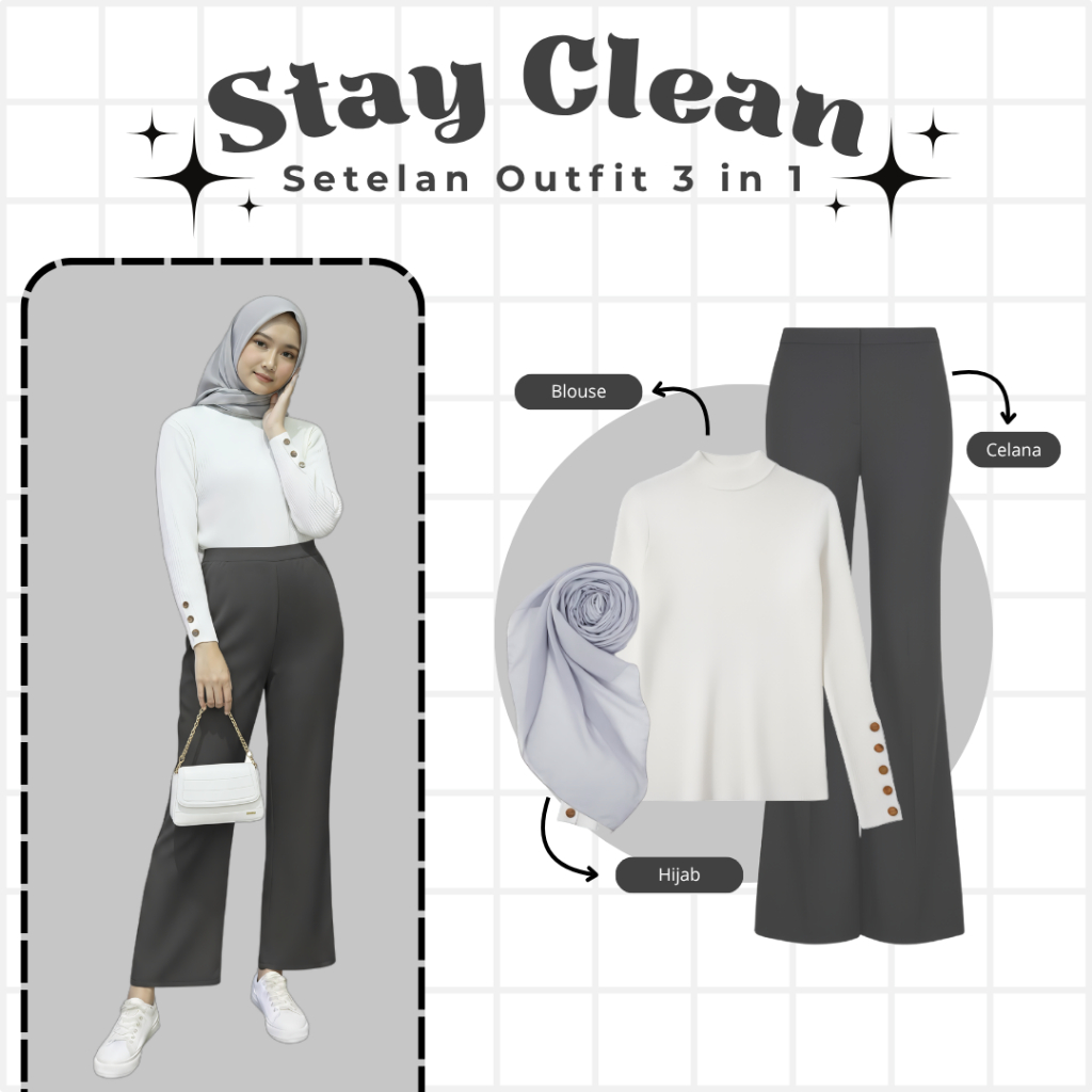 Setelan Remaja Perempuan (Blouse Rajut, Celana Cutbray, Hijab Square) one set ootd hijab