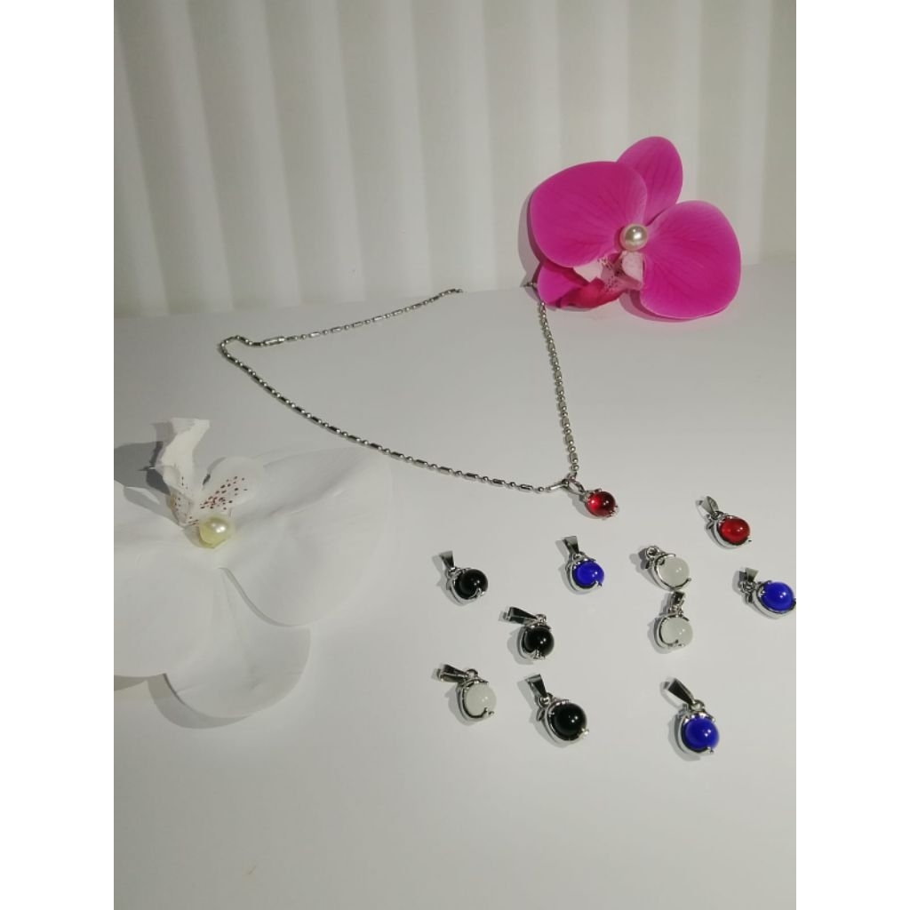 1 SET KALUNG WANITA BESI PUTIH 100% ASLI BESI PUTIH MODEL KALUNG PADI/LIONTIN DOLPIN KRISTAL