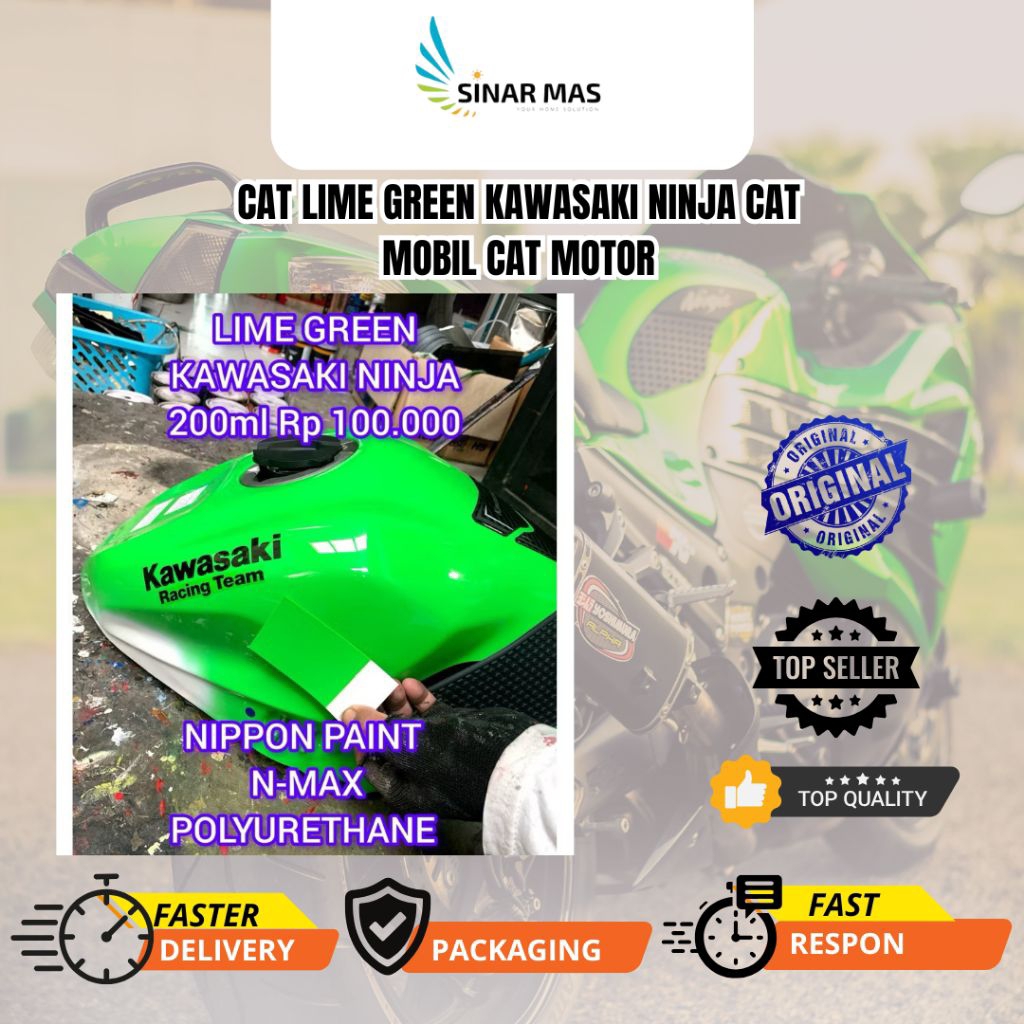 cat LIME GREEN KAWASAKI NINJA cat mobil cat motor cat PU cat Nippon Paint cat Polyurethane cat Custo
