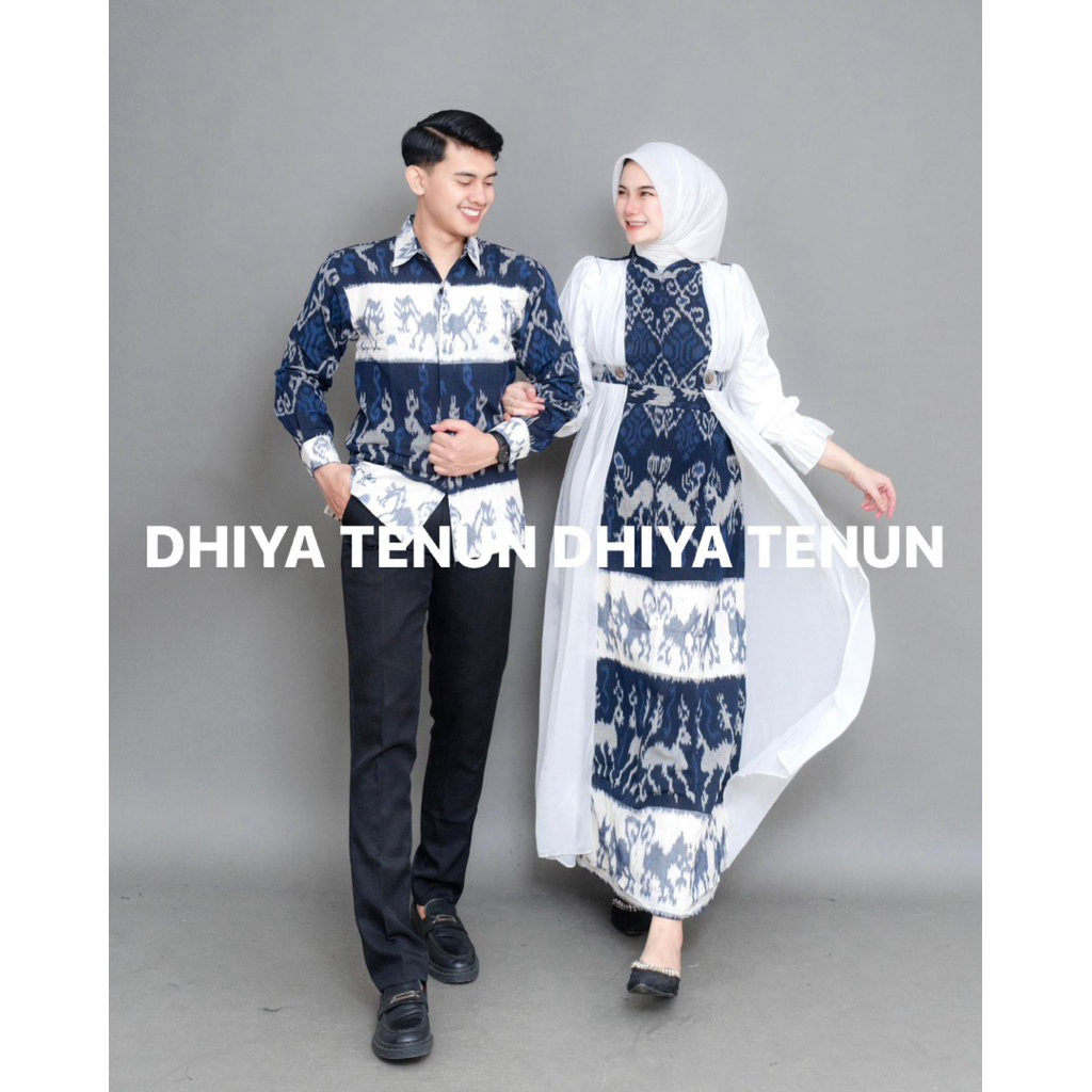 READY STOCK - BAJU TENUN COUPLE LEA NTT WHITE NAVY - DRESS TENUN - COUPLE TENUN - BAJU TENUN KONDANG
