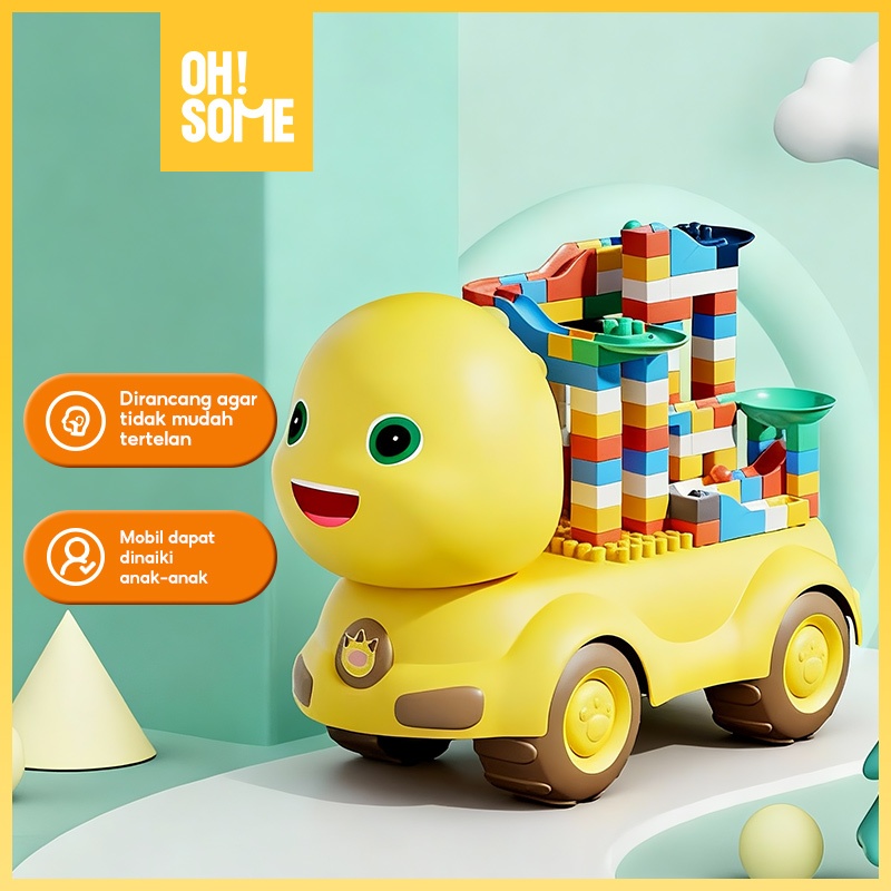 OHSOME Mr. Man Nailong Building Block Cars 124 pcs / Mainan Balok Susun DIY Nailong Bentuk Mobil 124