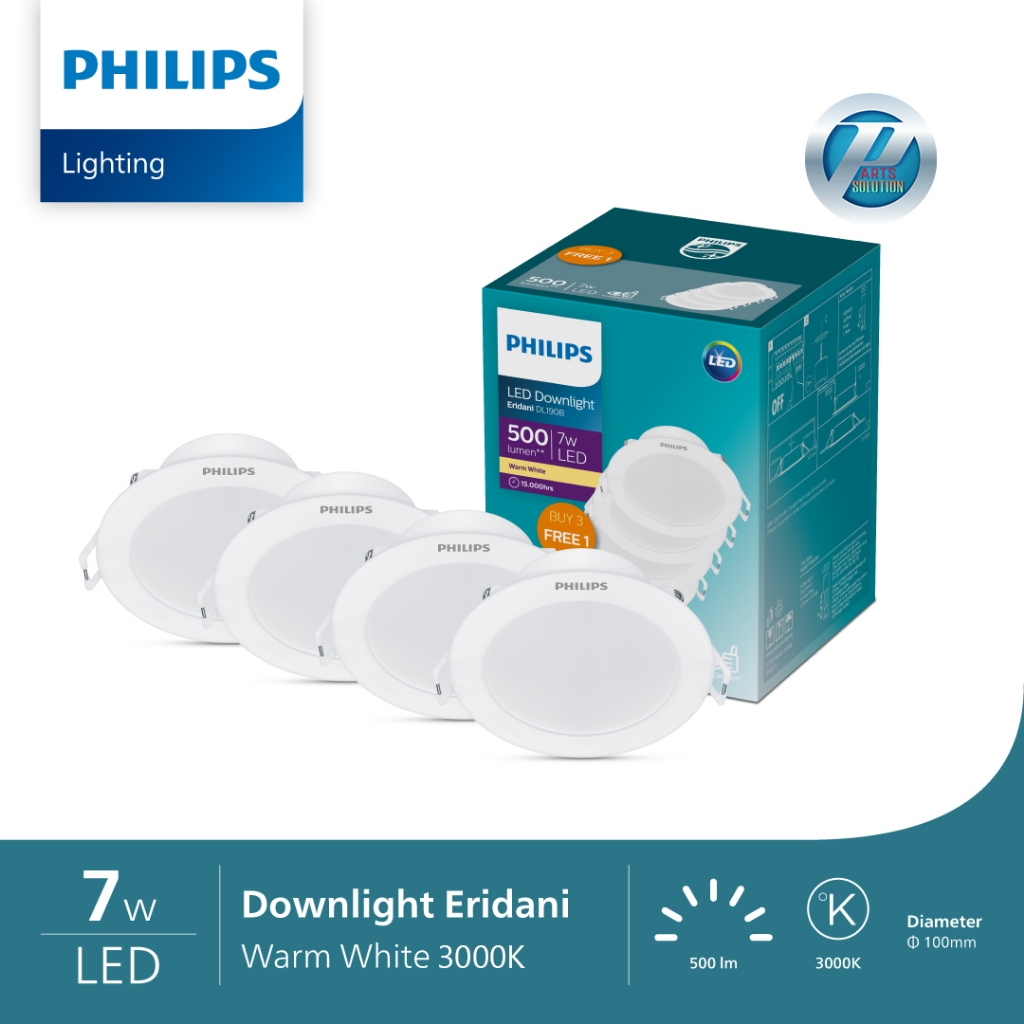 [Promo Beli 3 Gratis 1] Lampu Plafon PHILIPS 3.5 7 10 14 23 W WattLED Downlight Eridani DL190B Kemas