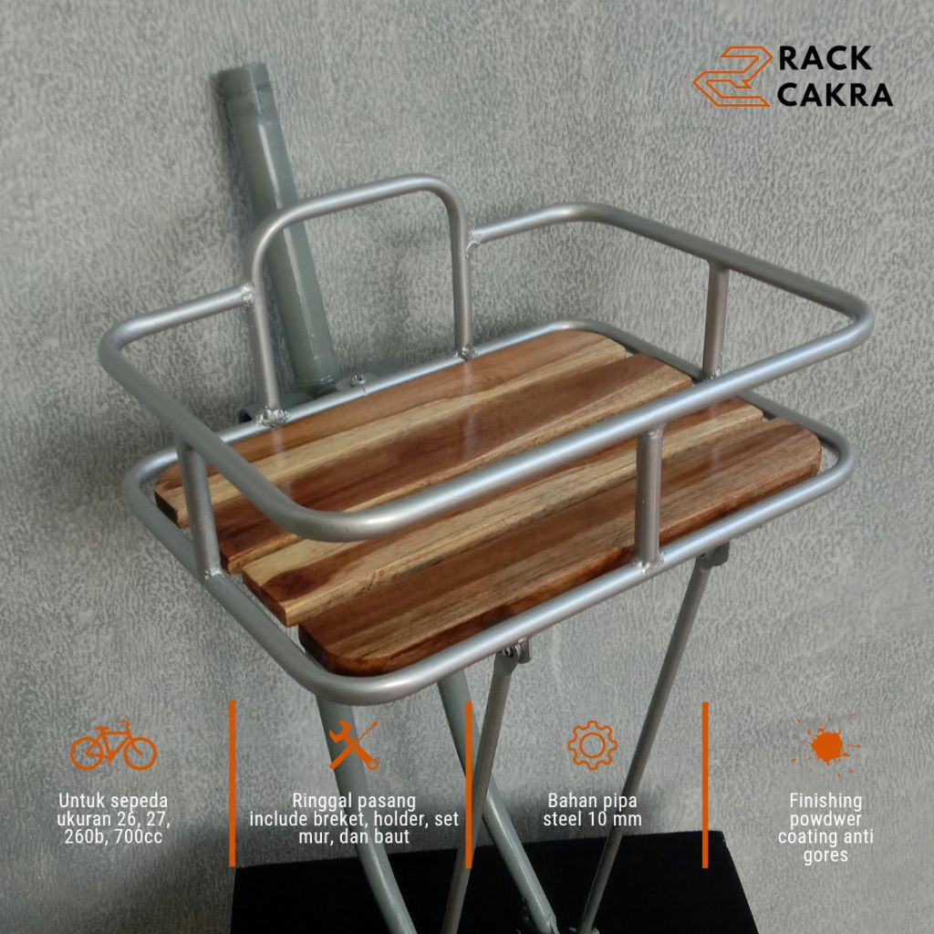 Keranjang Depan Sepeda Komuter Kalcer Silver Alas Kayu MTB Vintage Federal Fixie Gravel Universal
