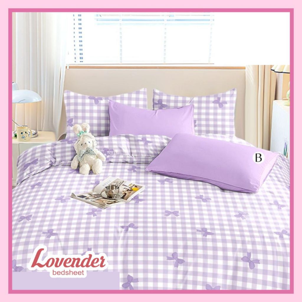 Sprei/Bedcover katun TAIWAN/CVC HALUS kotak grid gingham pita pastel pink biru ungu lilac purple bab