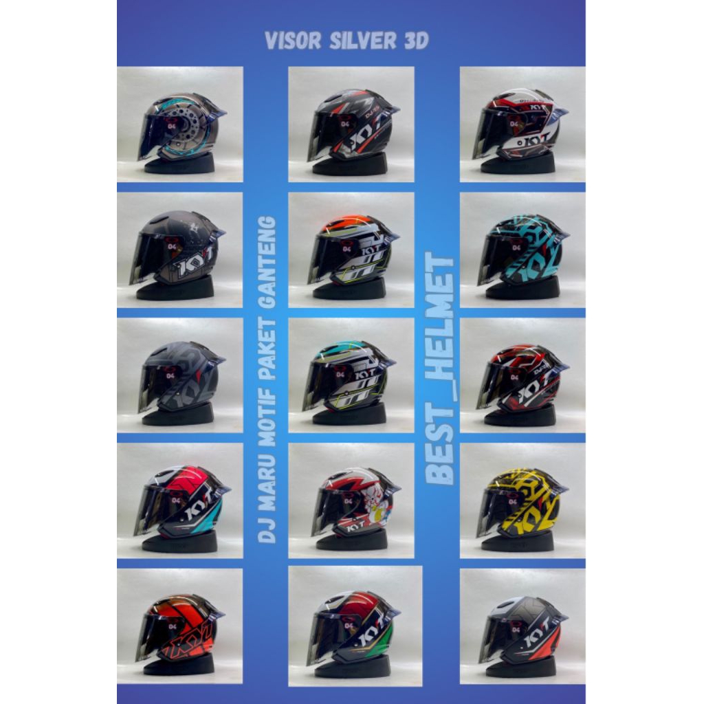 KYT DJ MARU ALL MOTIF KACA SILVER FREE SPOILER 3D - HELM KYT ORIGINAL DOT SNI HALF FACE UNTUK DEWASA