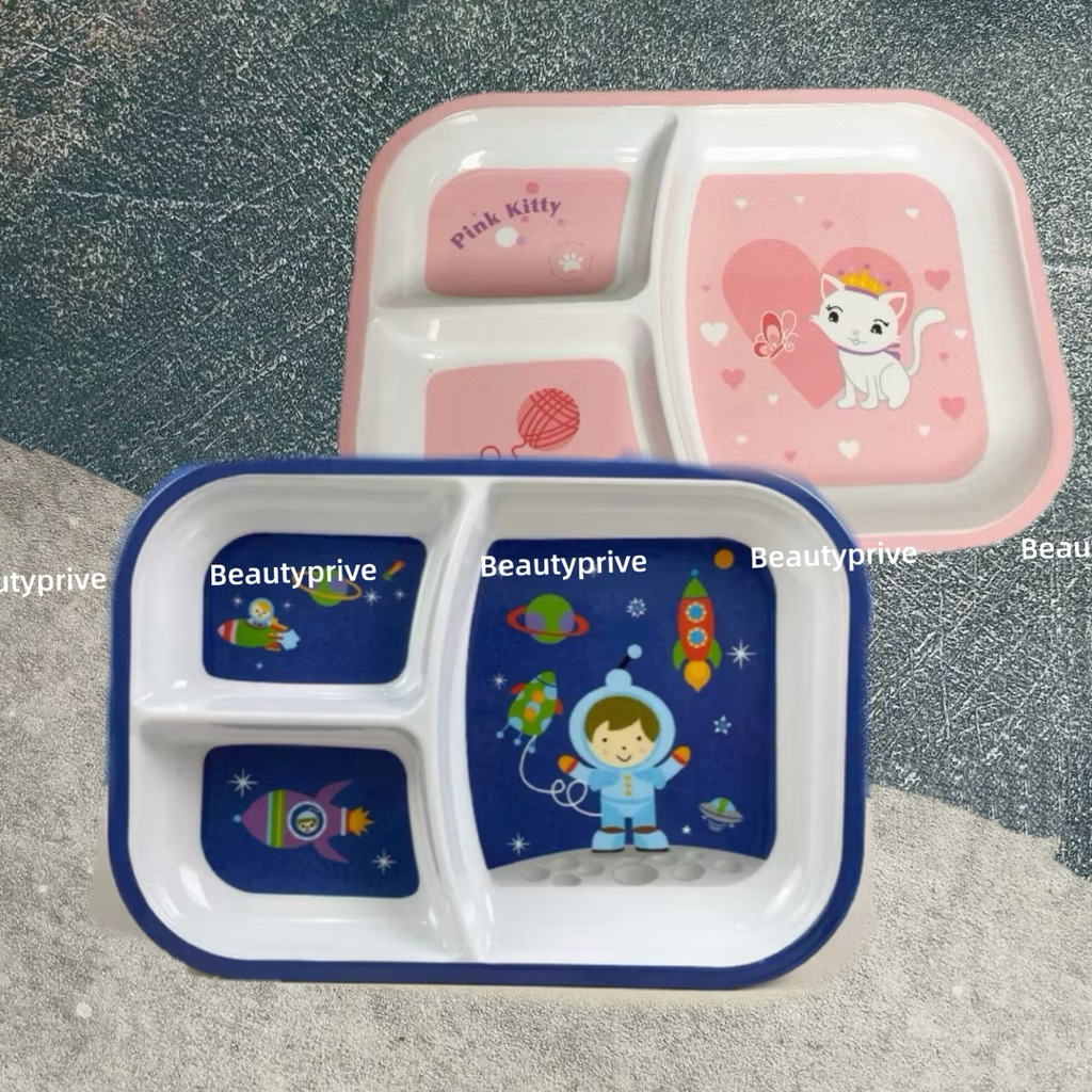 Genius Bala Baby Dinner Plate 3Sekat BPA Free Material Cute Motif Melamine Plate Animal Motif Toddle