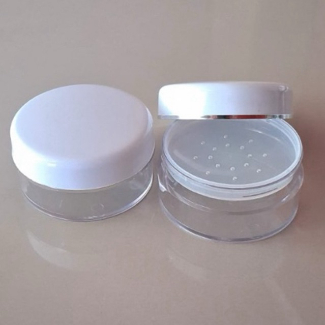 pot jar wadah bedak  tabur 20 gr putih LIST SILVER