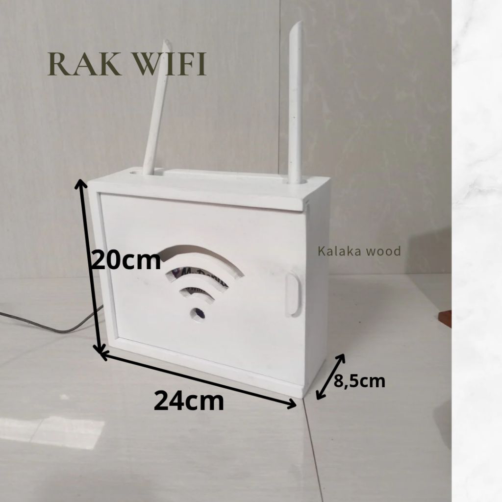 rak wifi kayu mahoni cat putih
