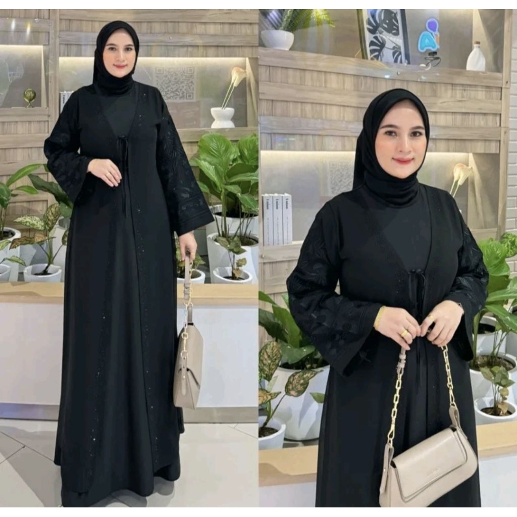 ELMIERA-GAMIS ABAYA TURKEY FULL HITAM BORDIR BUNGAJANG TALI ROMPI TERLARIS Dress Muslim Wanita Mewah