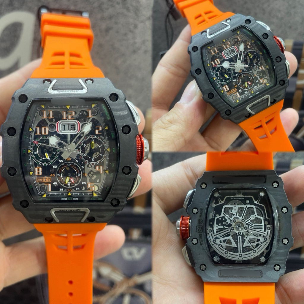 JAM TANGAN PRIA/COWOK RM-MCLAREN 11-03 CARBON RUBBER ORANGE AUTOMATIC ETA 42mm #Jamtanganpria #Jamta