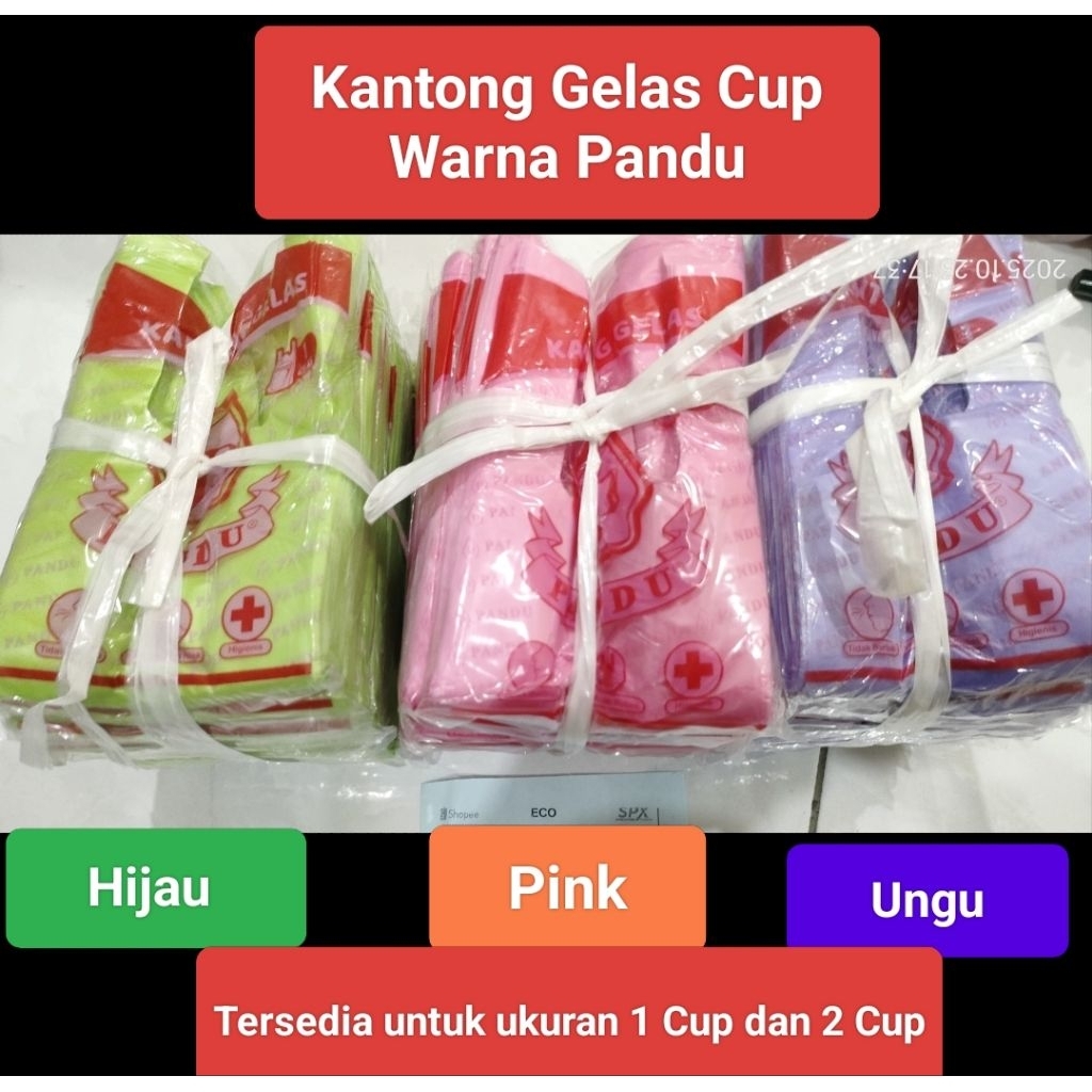 [10 pack] Kantong Gelas Cup Warna , plastik gelas cup warna Merk Pandu