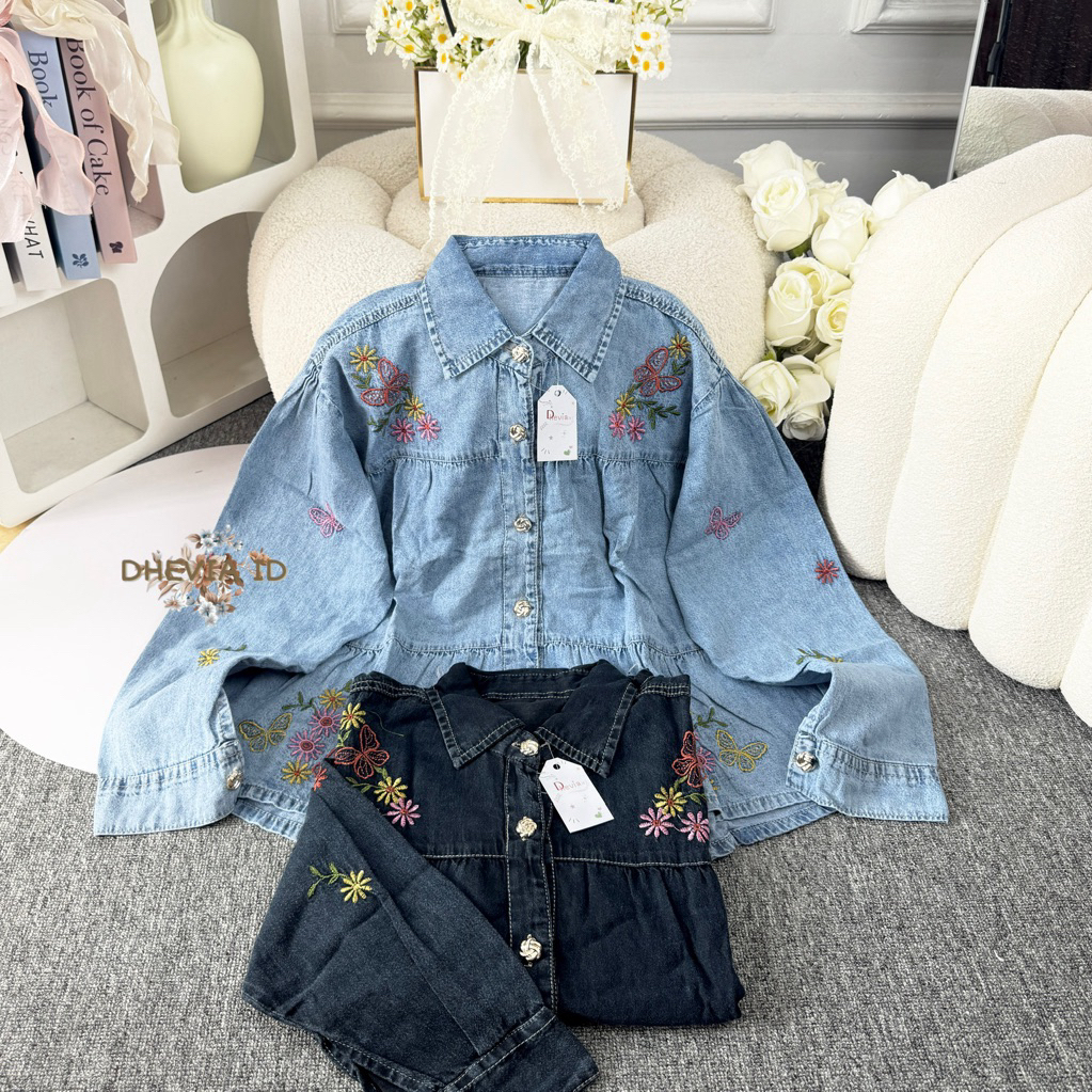 PAMELA BLOUSE JEANS BORDIR TERBARU/ PAMELA BLOUSE KEMEJA WANITA JEANS BORDIR