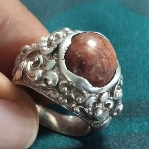 #LS Cincin Perak Bali Etnik Antik Kayu Merah Batu
