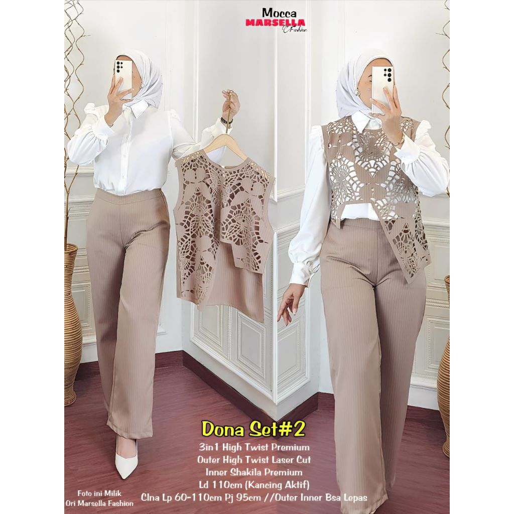 VADERI DONA AKARIA SET CELANA 3IN1 ORI MARSELLA // BAJU SETELAN CELANA WANITA TERBARU KEMEJA SET OUT
