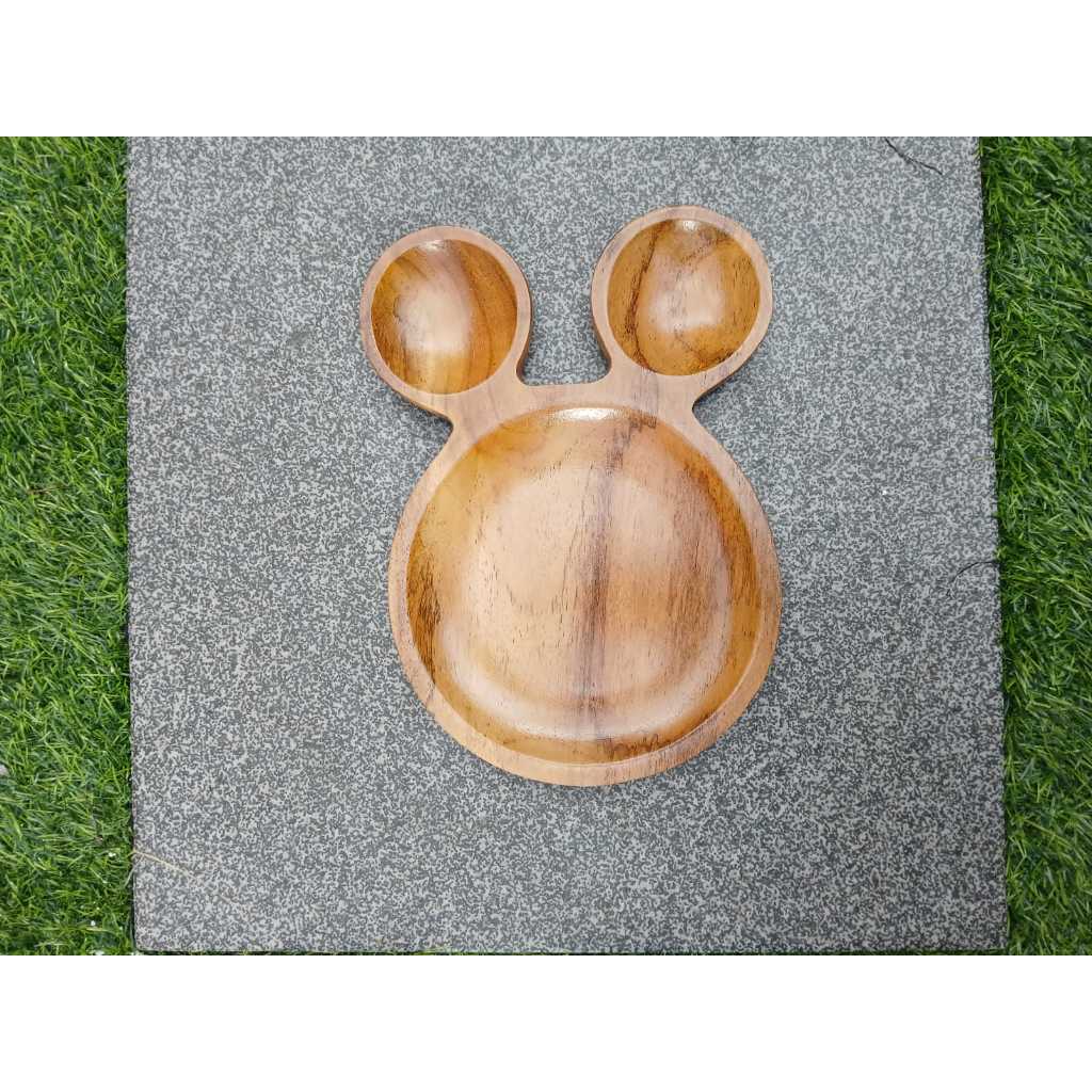 MIRACLE HOMEDECOR Piring Jati Karakter Bentuk Lucu Anak Foodgrade Material Kayu Natural Desain Unik 