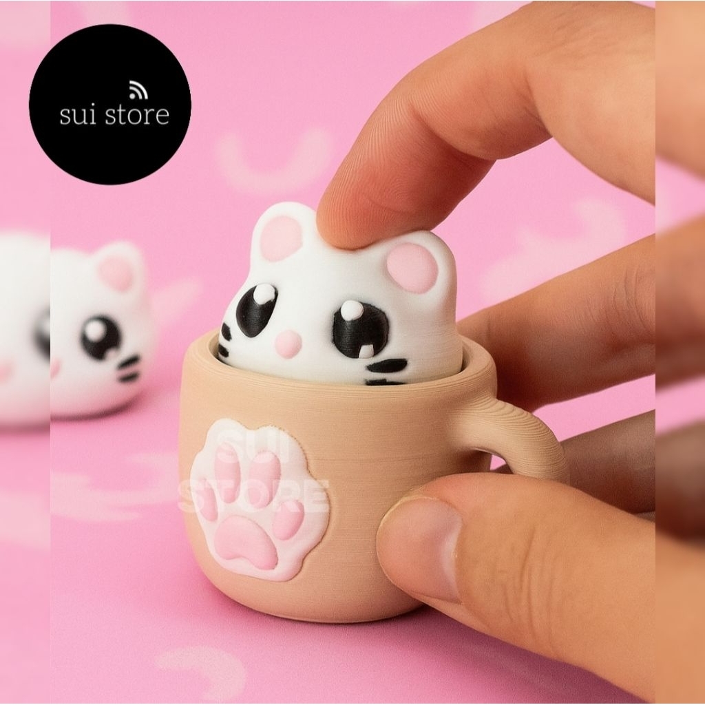 Fidget Clicker Cup Cat Kucing Lucu