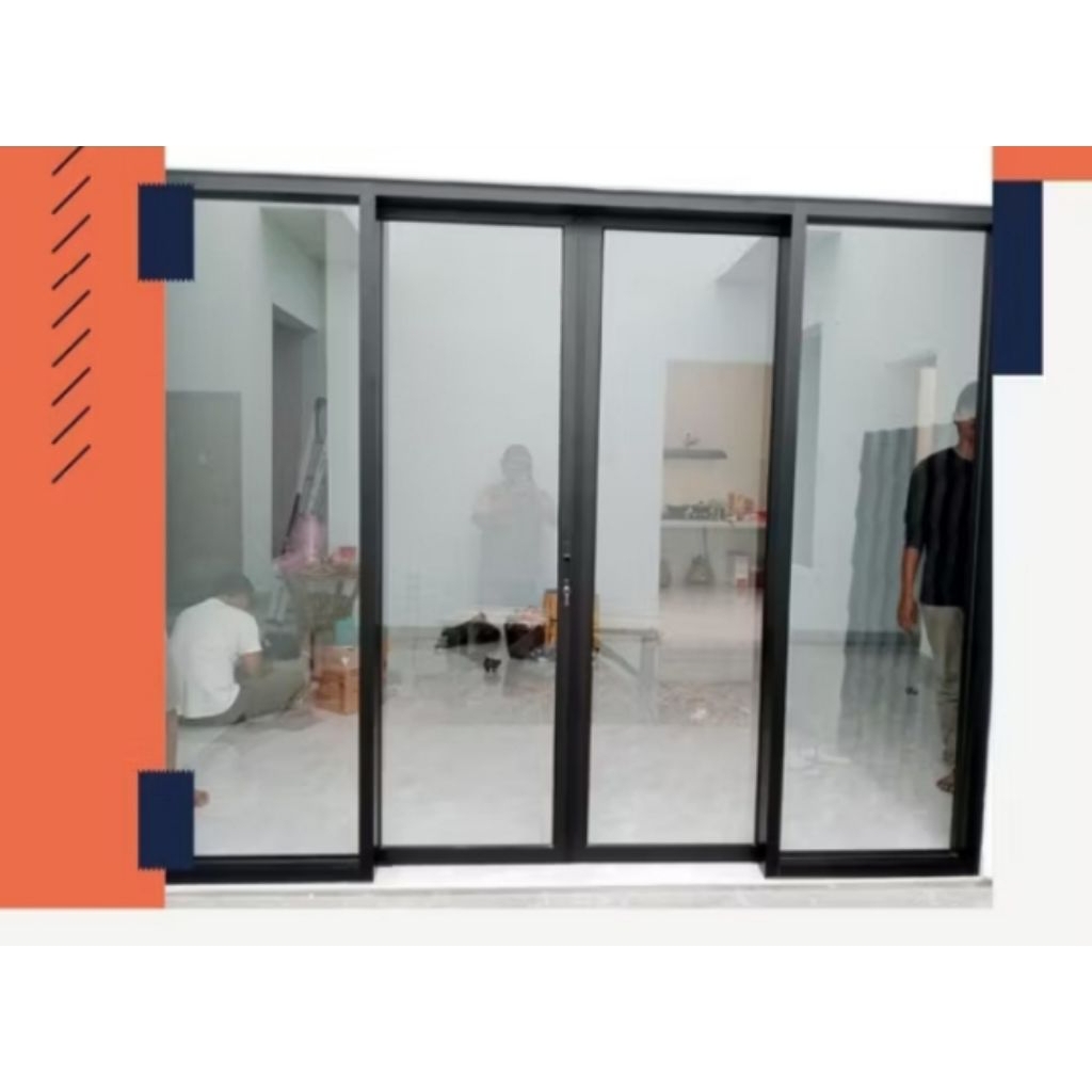 kusen pintu alumunium sleding dua pintu kanan kiri kaca mati UK T 200 L 240 bisa request ukuran dan 