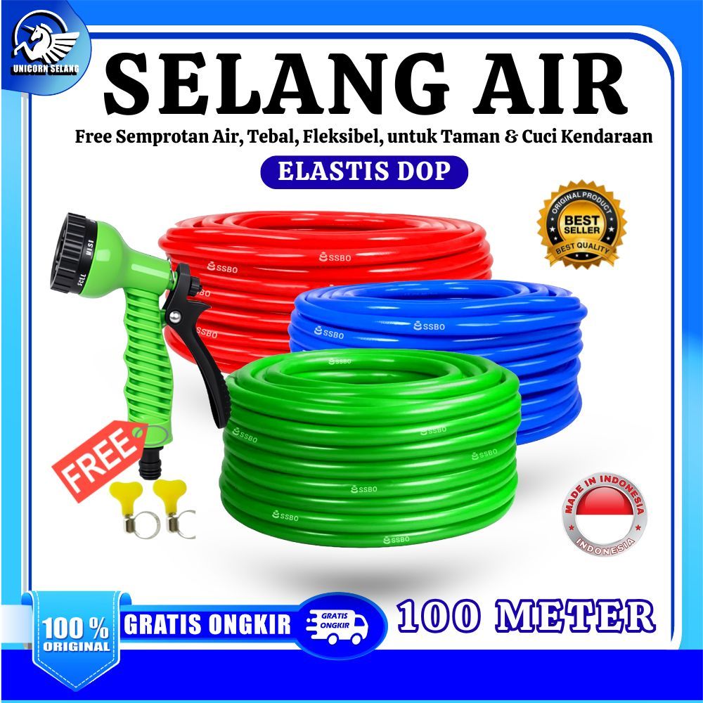 SELANG AIR ELASTIS DOP 1/2 5/8 3/4 INCH 100 METER 1 ROL SELANG AIR TAMAN PERKEBUNAN CUCI MOTOR MOBIL
