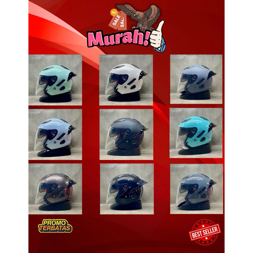 KYT GALAXY FLAT R SOLID KACA BENING FREE SPOILER 3D - HELM HALF FACE DOUBLE VISOR KYT ORI DOT SNI UN