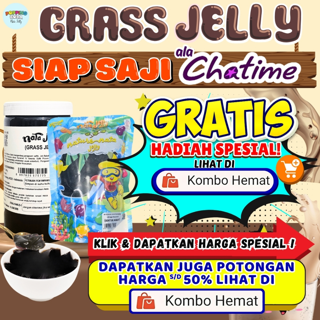 Grass Jelly Cincau Cap Panda - Cincau Hitam Lembut Siap Saji 1 Kg | Untuk Topping Minuman