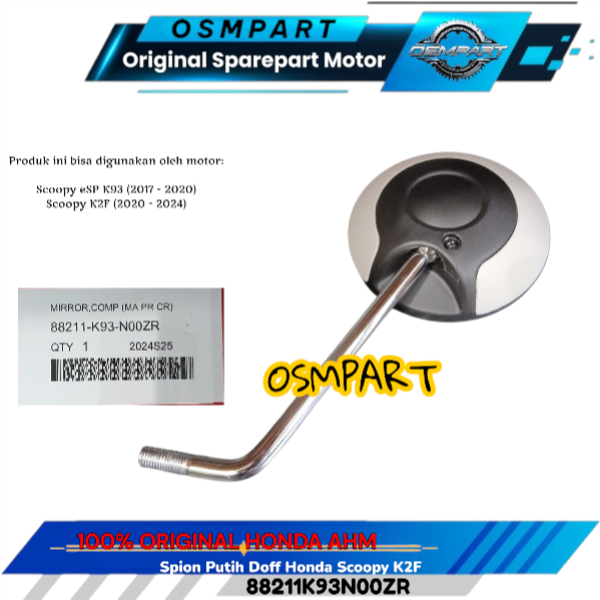 KACA SPION KANAN/KIRI PUTIH DOFF SCOOPY ESP K2F HONDA 88211K93N00ZR ORIGINAL