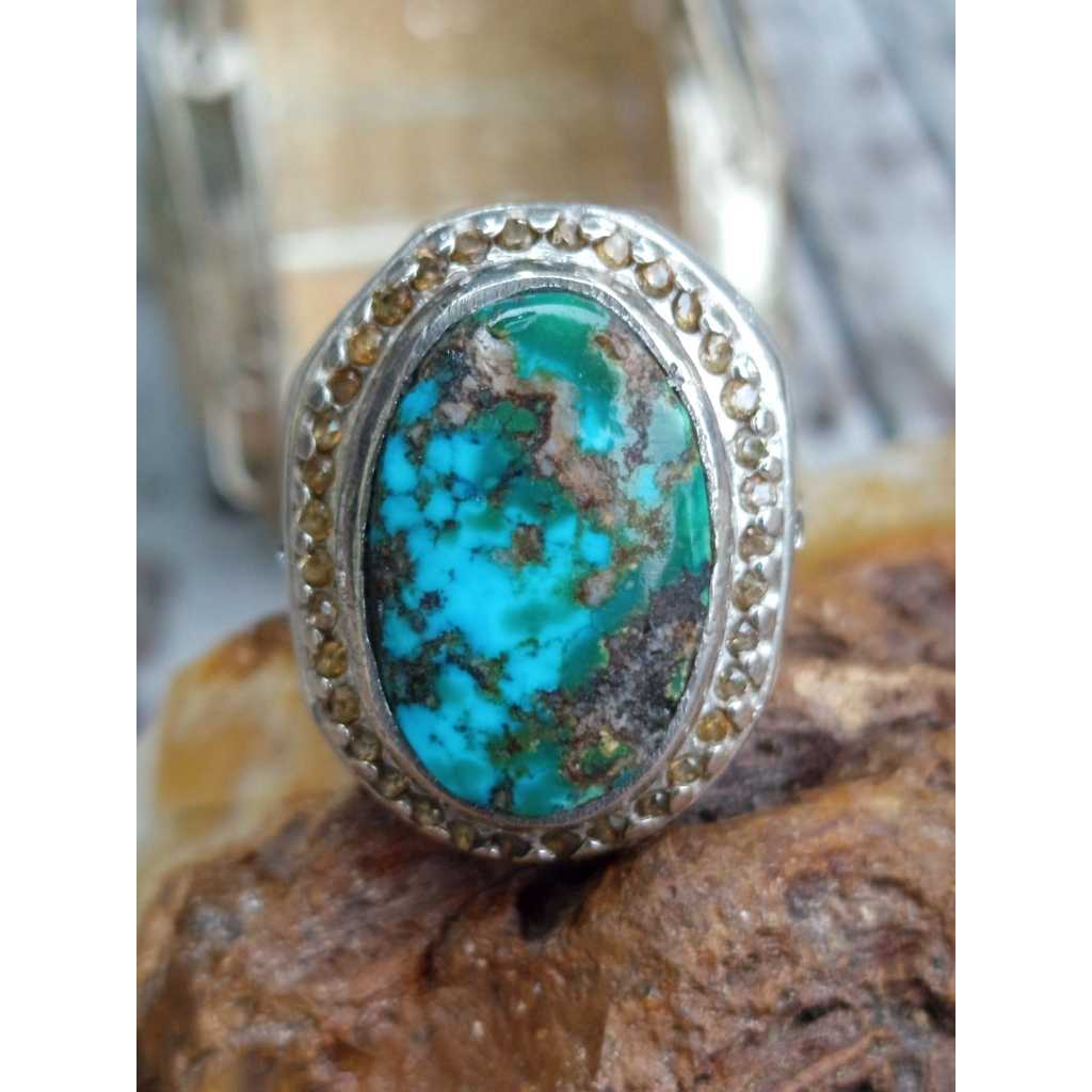 Natural Pirus Persia Top Color Ring Perak 925 HM Mewah