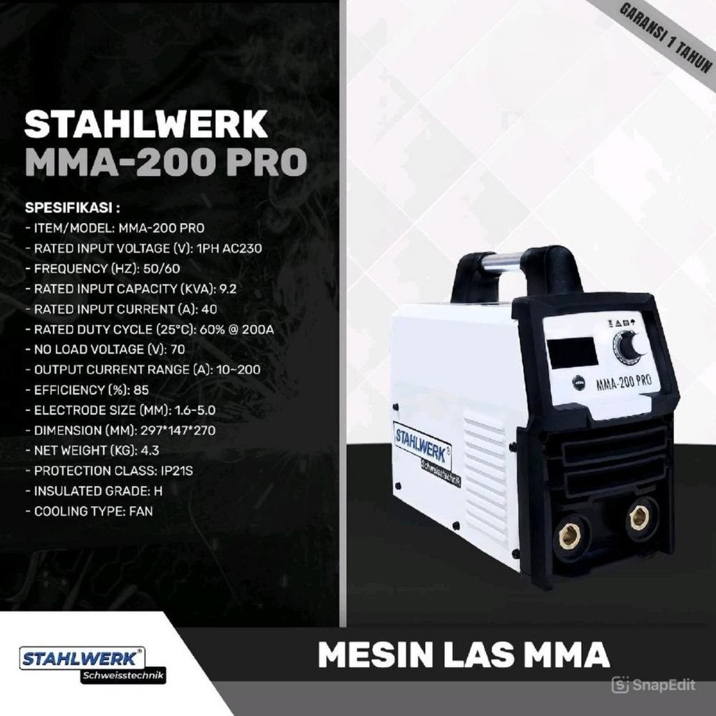 Mesin Las MMA-200 Pro Mesin Las Stahlwerk DC MMA Electroda 200Amper