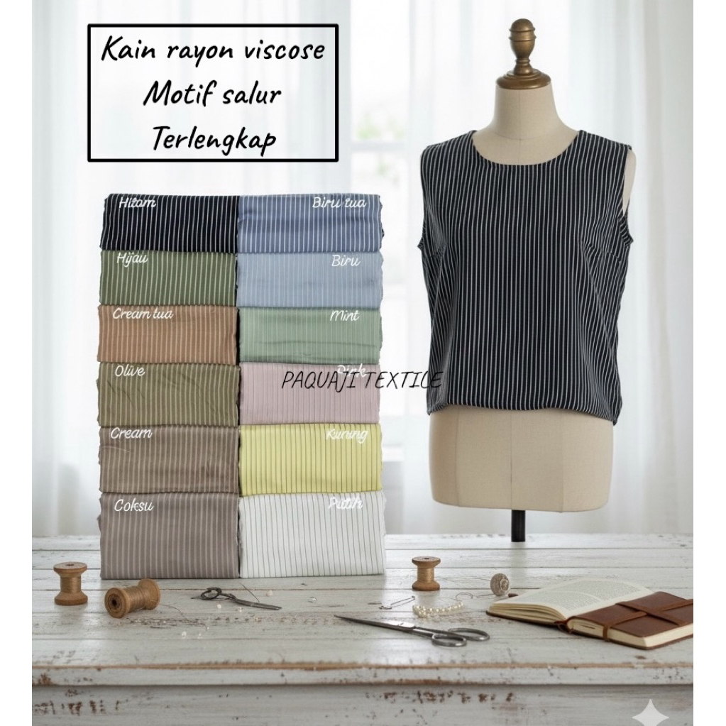 bahan kain katun rayon motif salur kecil/rayon motif salur terlengkap terbaru/rayon viscose(harga te