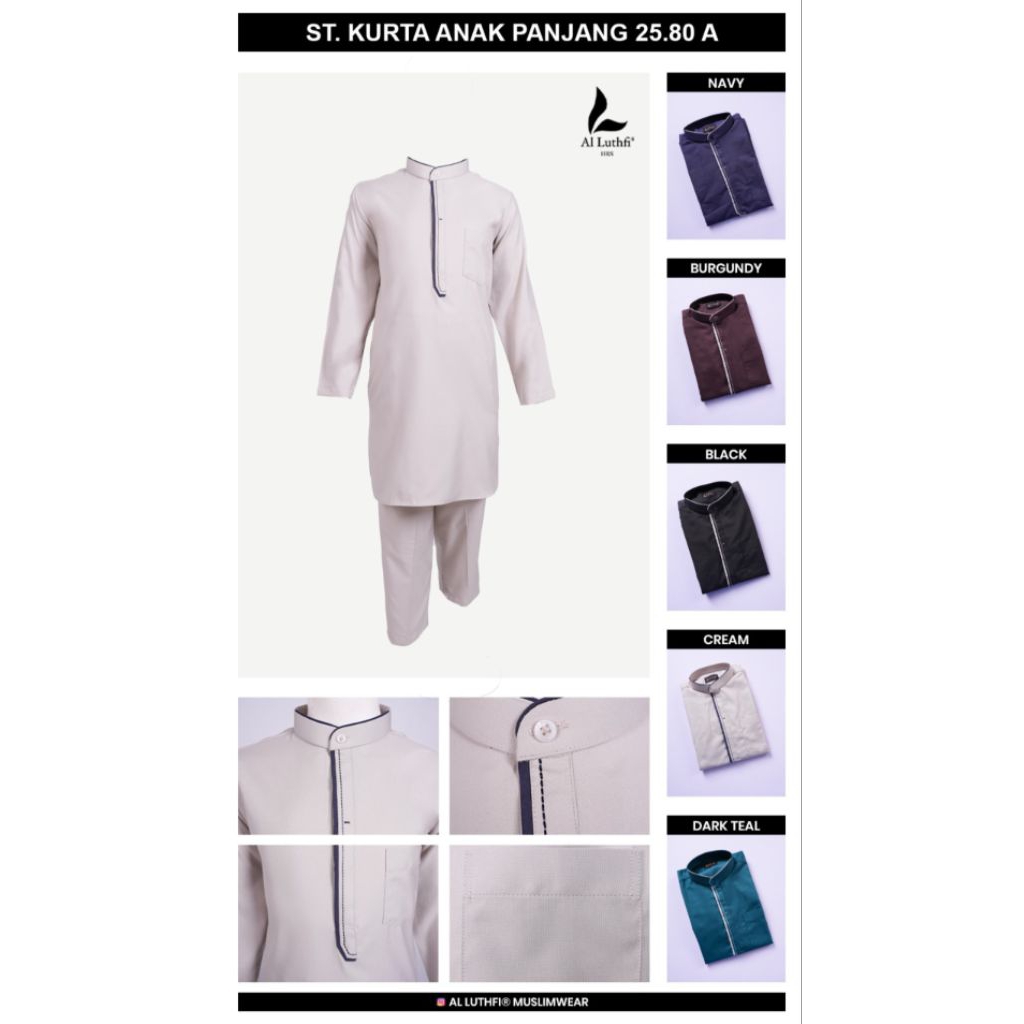 Stelan Pakistan / Stelan Kurta Anak Al-Luthfi Warna Lengan Pendek Dan Lengan Panjang / Stelan Baju K