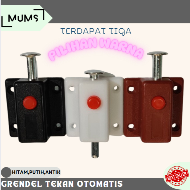 GROSIR Grendel Tekan Grendel Otomatis Slot Push Lock Tower Bolt Plastik Pencet Tekan Kunci Pintu Gem