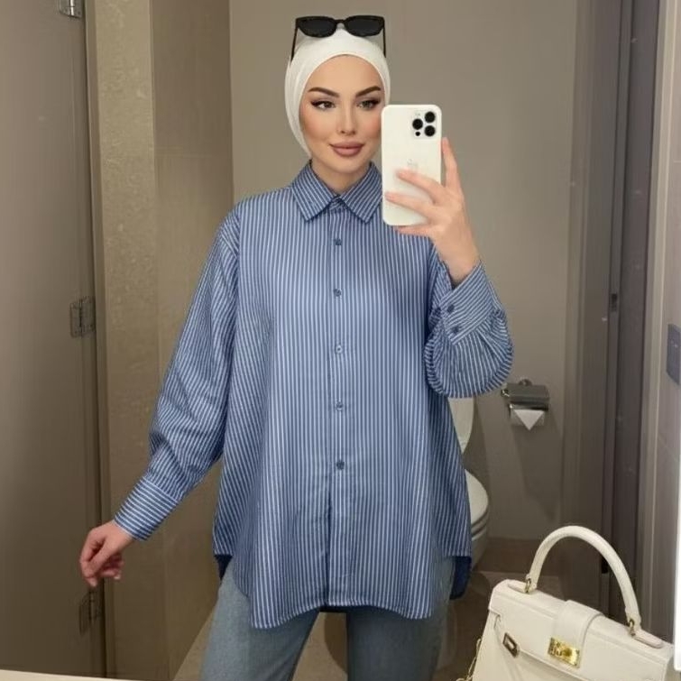 kemeja garis garis, kemeja wanita