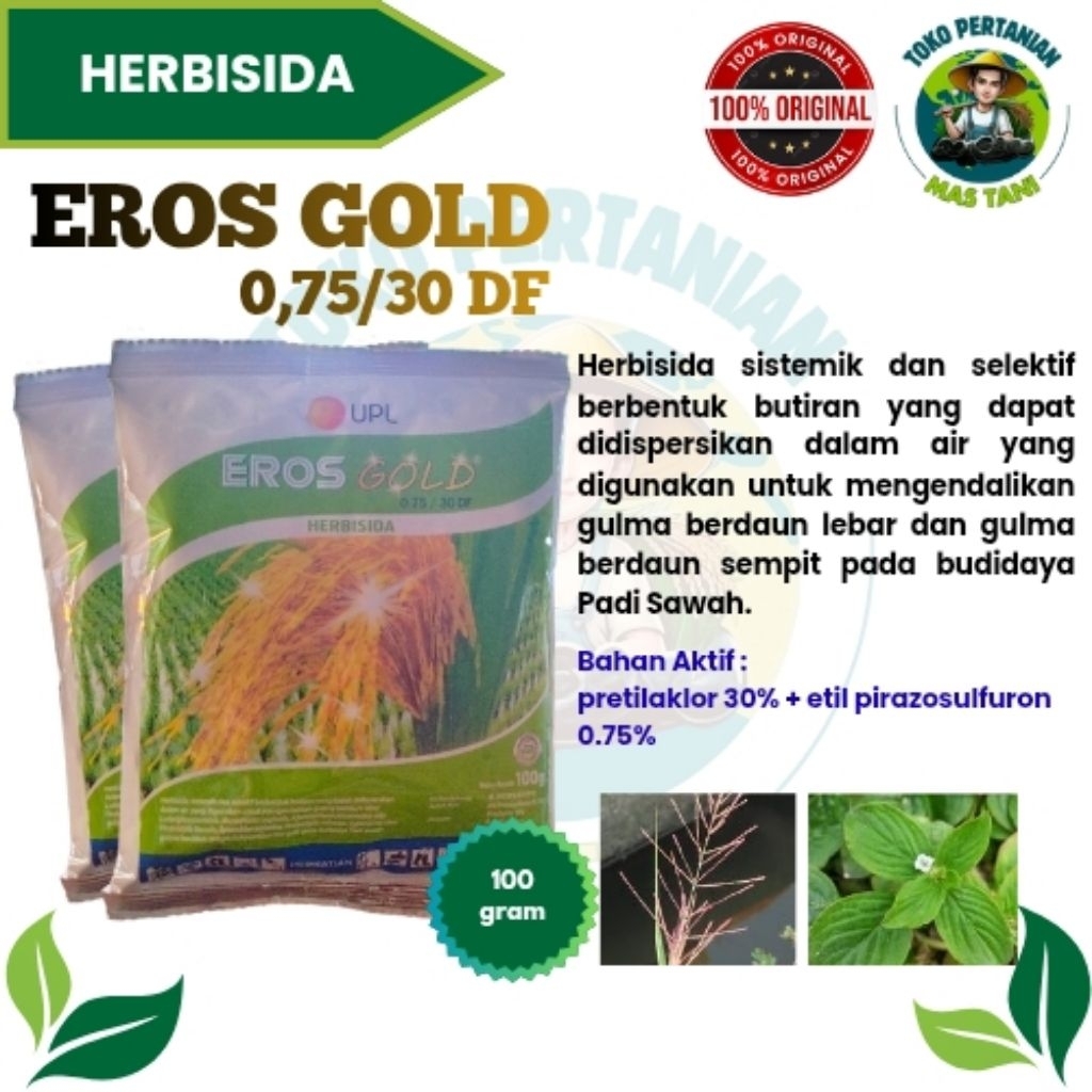 Eros Gold 100 Gram Herbisida Sistemik Selektif Obat Pembasmi Gulma Rumput Padi EROS GOLD 0,75/30 DF