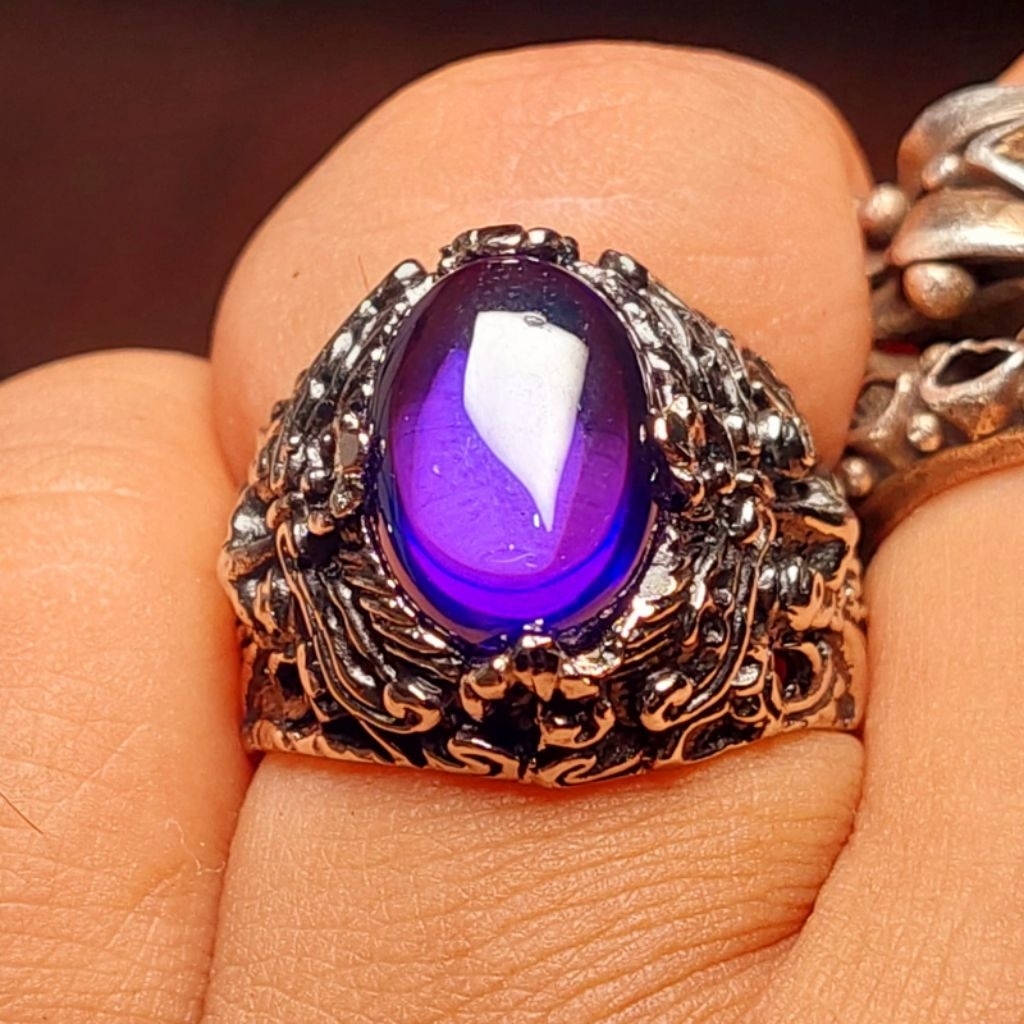 Batu cincin permata kecubung ungu ring ukir