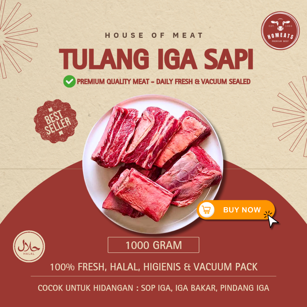 Tulang Iga Sapi Lokal Premium 1KG – Fresh, Halal, Higienis & Vacuum Pack | Cocok untuk Sop, Iga Baka