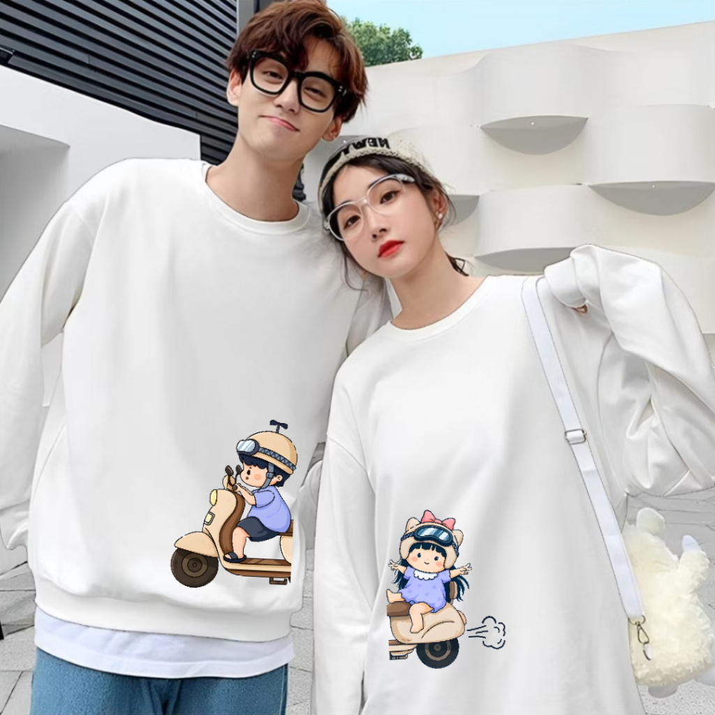 Kaos Couple Pasangan / Kaos Pria Wanita Motor Santai Lengan Panjang Bahan Baby Terry / Kaos Kapelan