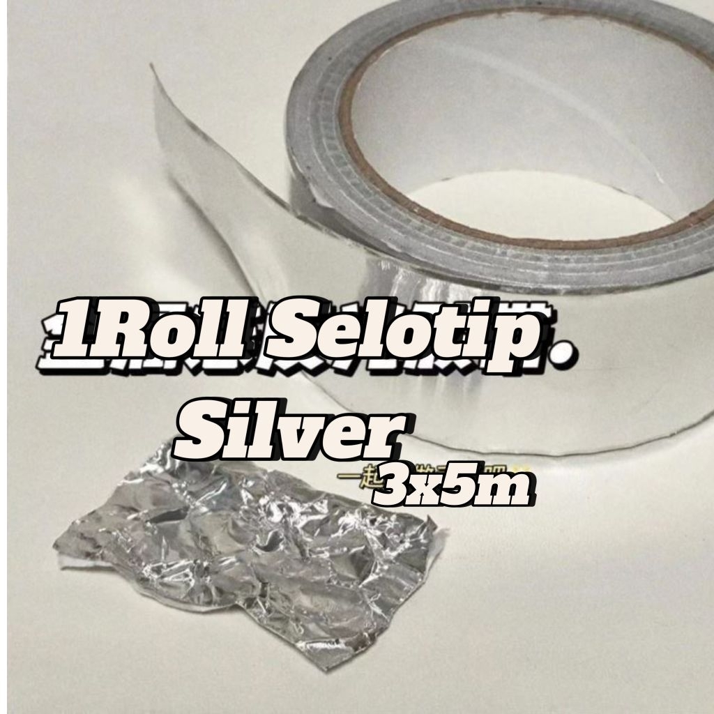 1Roll Selotip Silver Perak Untuk Dekorasi Alas Packing Packaging Photo Card Bahan Aluminium Foil