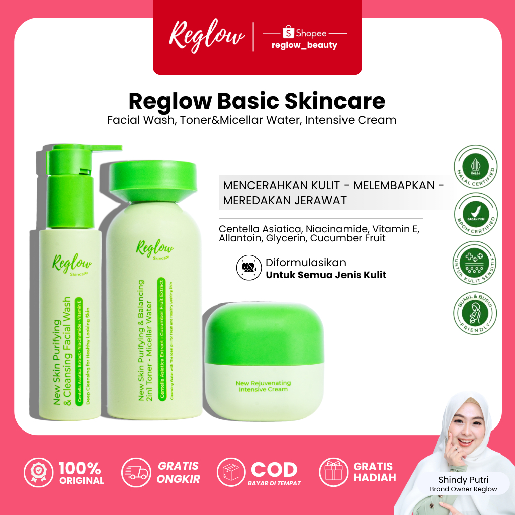 REGLOW dr Shindy Basic Skincare Facial Wash Intensive Cream Toner Sabun Cuci Muka Pelembab Pemutih