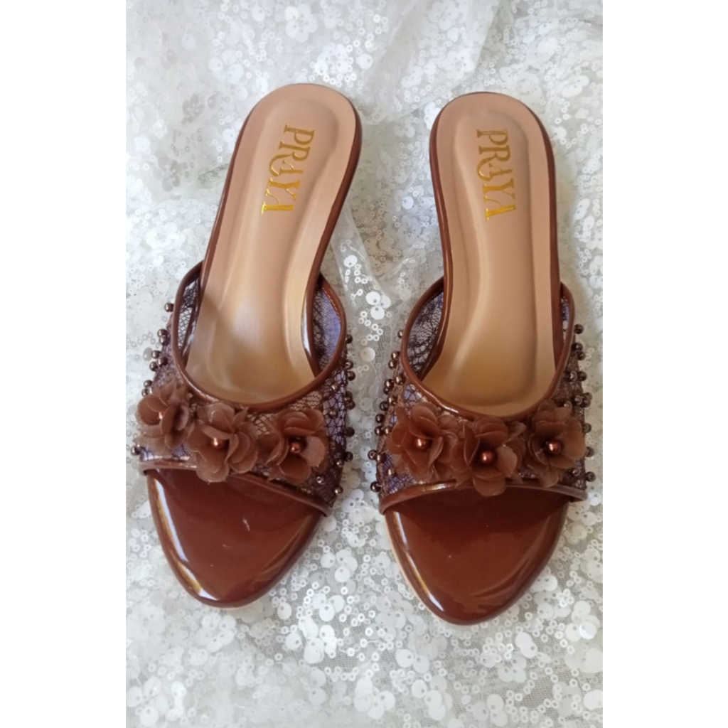 Selop Wanita Dewasa Selop Payet Terbaru Sandal Pesta Bunga 5cm Sintetis