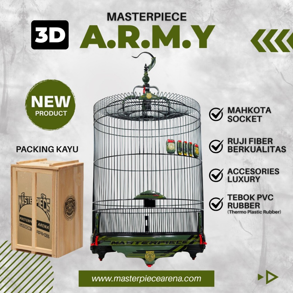 MASTERPIECE NEW 3D ARMY Sangkar Murai + Packing Kayu