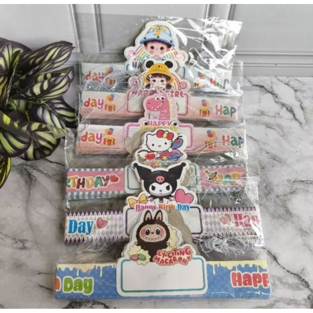 Topi Lingkar Ulang Tahun Anak Isi 10 Pcs Kertas Art Karton Tebal Desain Karakter Lucu Happy Birthday